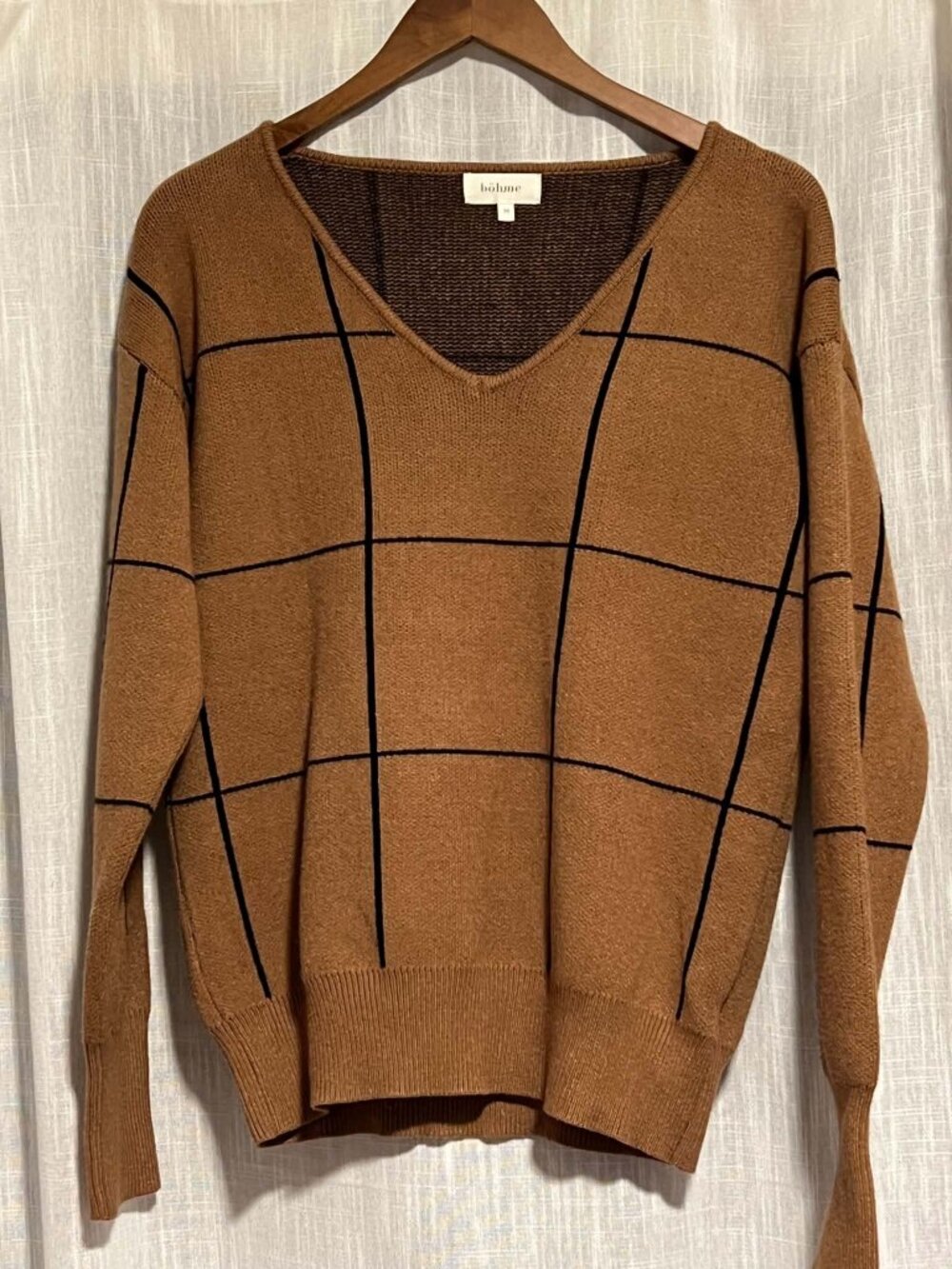 Bohme Serena V-Neck Knit Sweater Camel Brown/Black